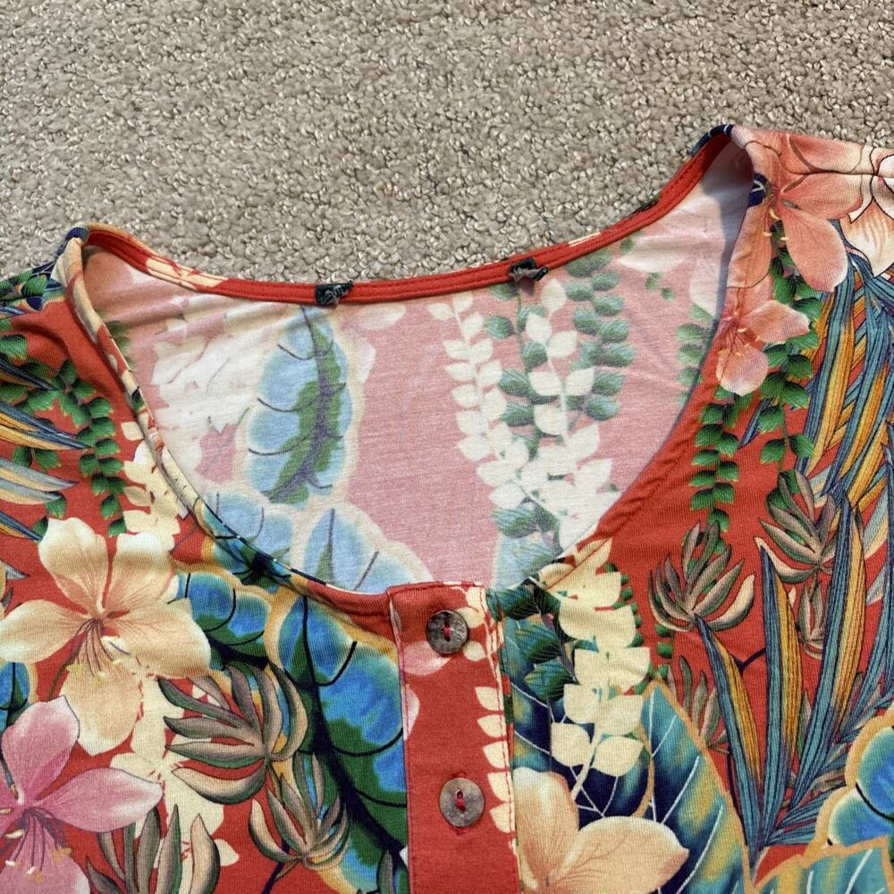 Johnny Was RAPSODIA Bamboo Blend Maxi Henley Floral Short Sleeve Dress Sz XL - Picture 2 of 7